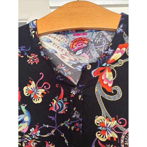 Womens Johnny Was Pottery Henley Tee Black Stretchy Knit Retail $145 3/4 Sleeves - Picture 4 of 10